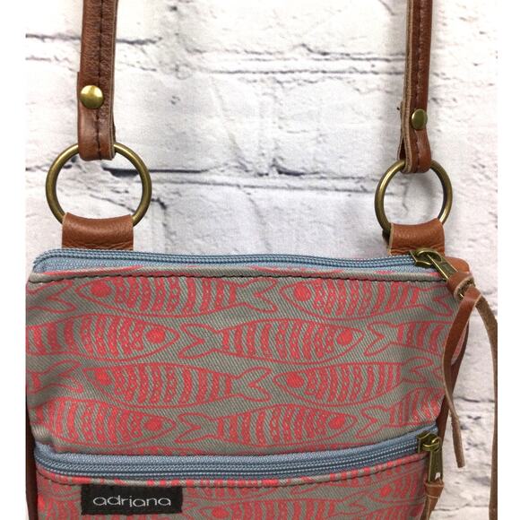 Adriana Fish Zippered Gray Red Screen Printed Fabric Crossbody - Picture 7 of 10